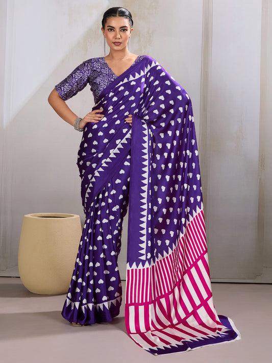 Purple Purple Banarasi Satin Printed Saree