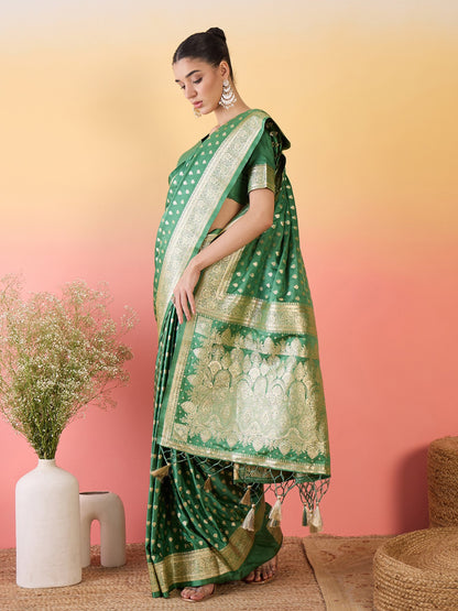 Green Banarasi Satin Silk Woven Saree