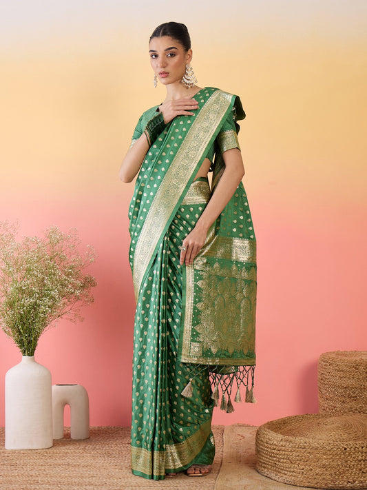 Green Green Banarasi Satin Silk Woven Saree