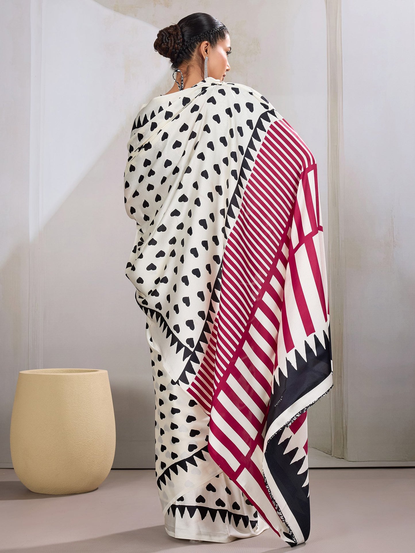 White Banarasi Satin Printed Saree