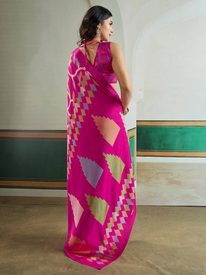 Pink Banarasi Pure Silk Printed Saree