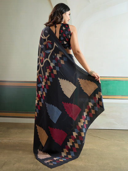 Black Banarasi Pure Silk Printed Saree