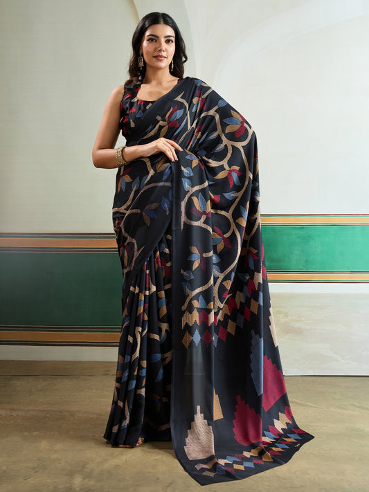 Black Black Banarasi Pure Silk Printed Saree