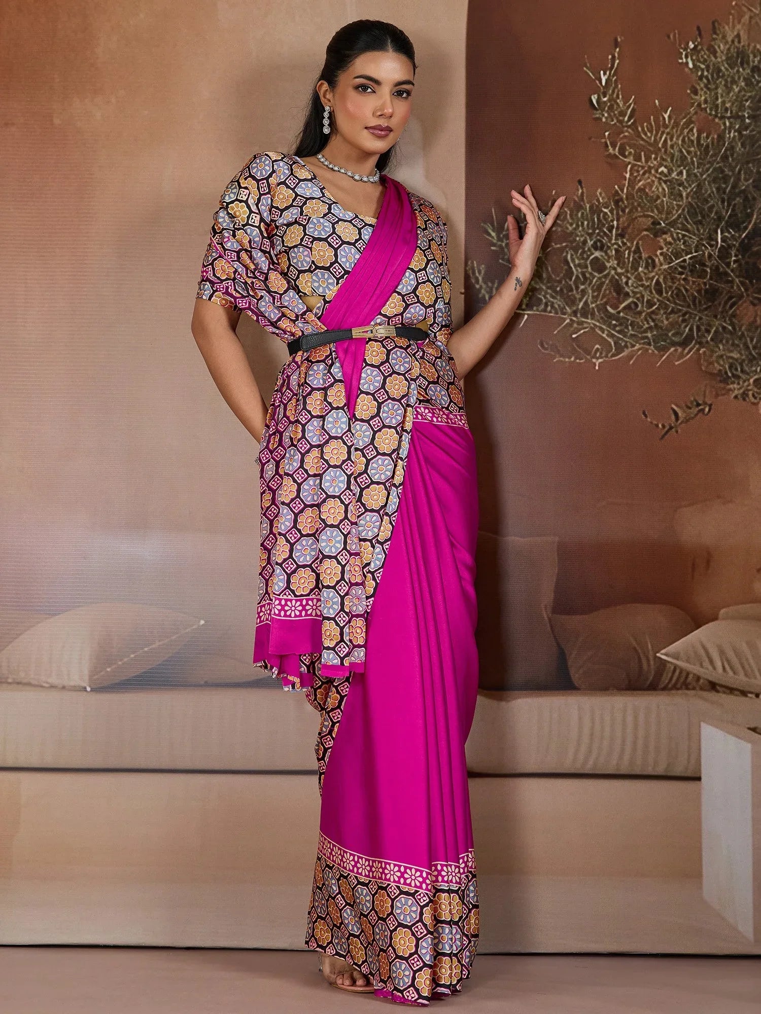 Pink Banarasi Pure Silk Printed Saree