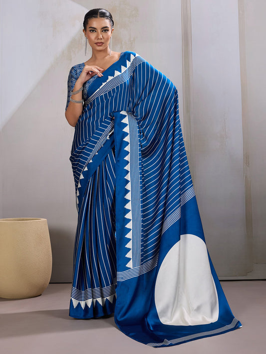 Blue Blue Leheriya Satin Printed Saree
