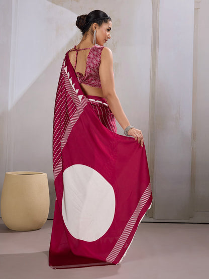 Burgundy Leheriya Satin Printed Saree