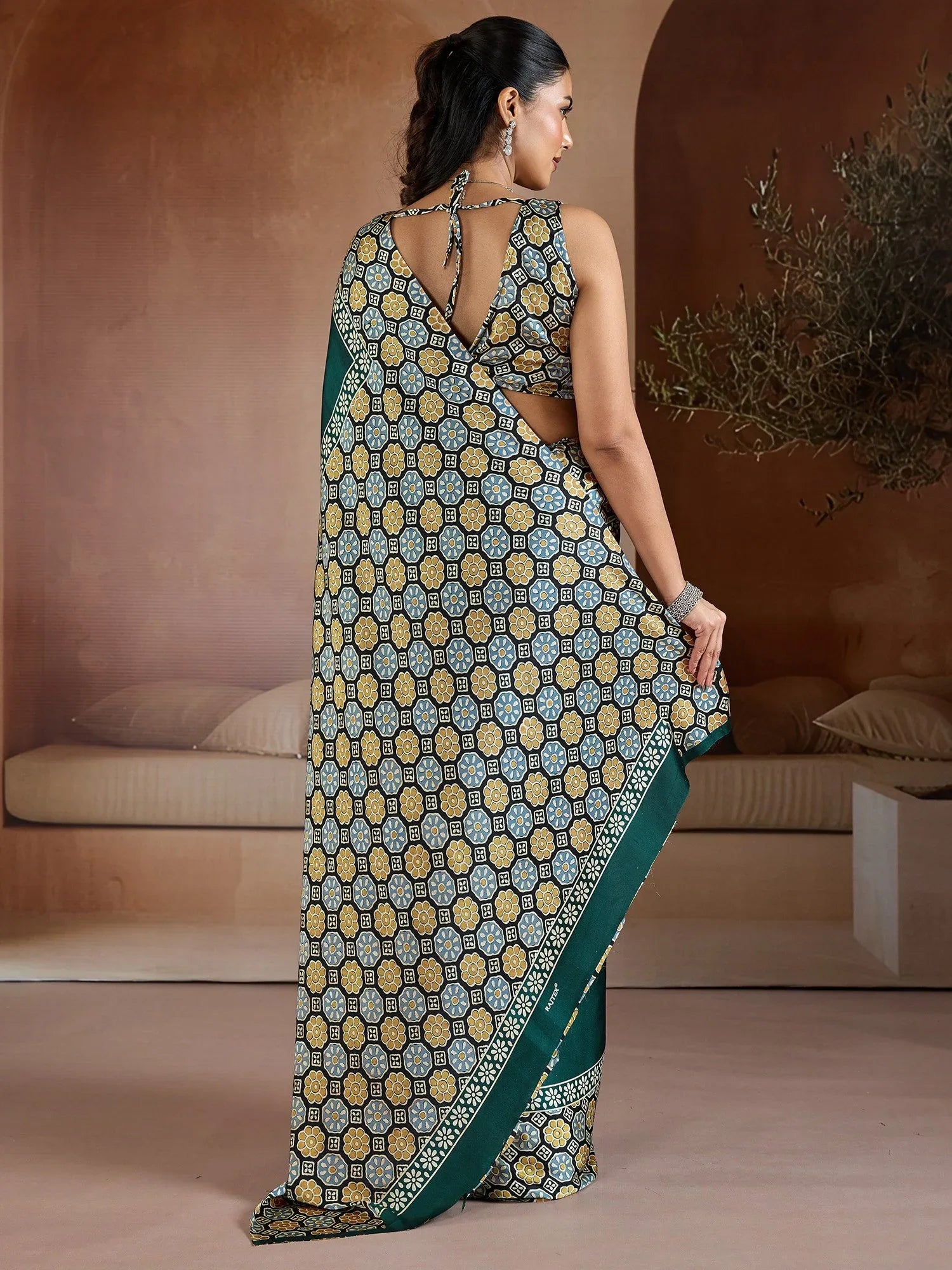 Green Banarasi Pure Silk Printed Saree - The Dori Store