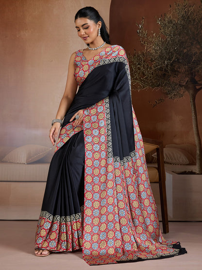 Black Banarasi Pure Silk Printed Saree