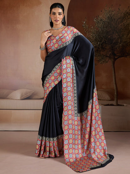 Black Black Banarasi Pure Silk Printed Saree