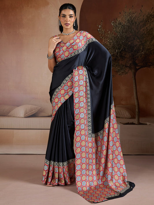 Black Black Banarasi Pure Silk Printed Saree