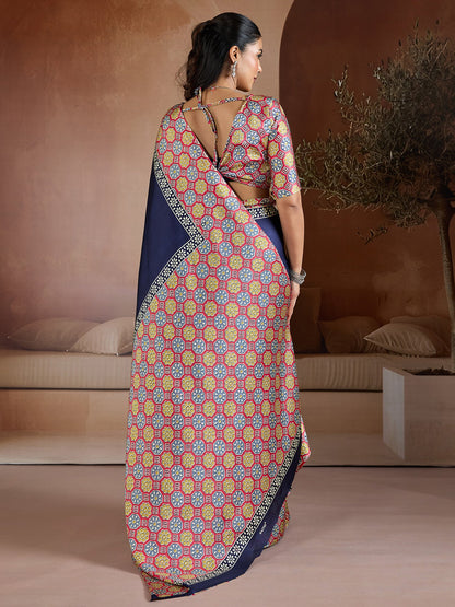 Blue Banarasi Pure Silk Printed Saree