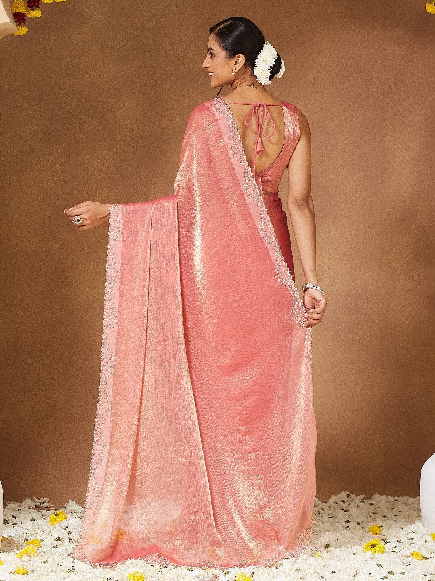 Pink Party Wear Chiffon Embellished Saree