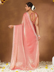 Pink Party Wear Chiffon Embellished Saree