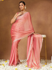 Pink Party Wear Chiffon Embellished Saree