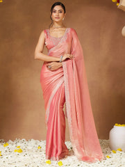 Pink Pink Party Wear Chiffon Embellished Saree
