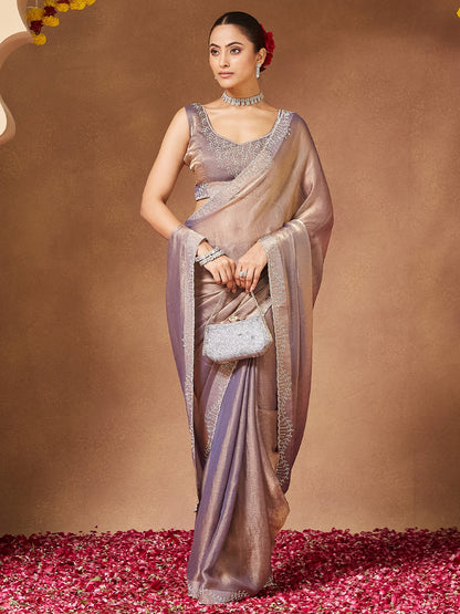 Metallic Party Wear Chiffon Embellished Saree