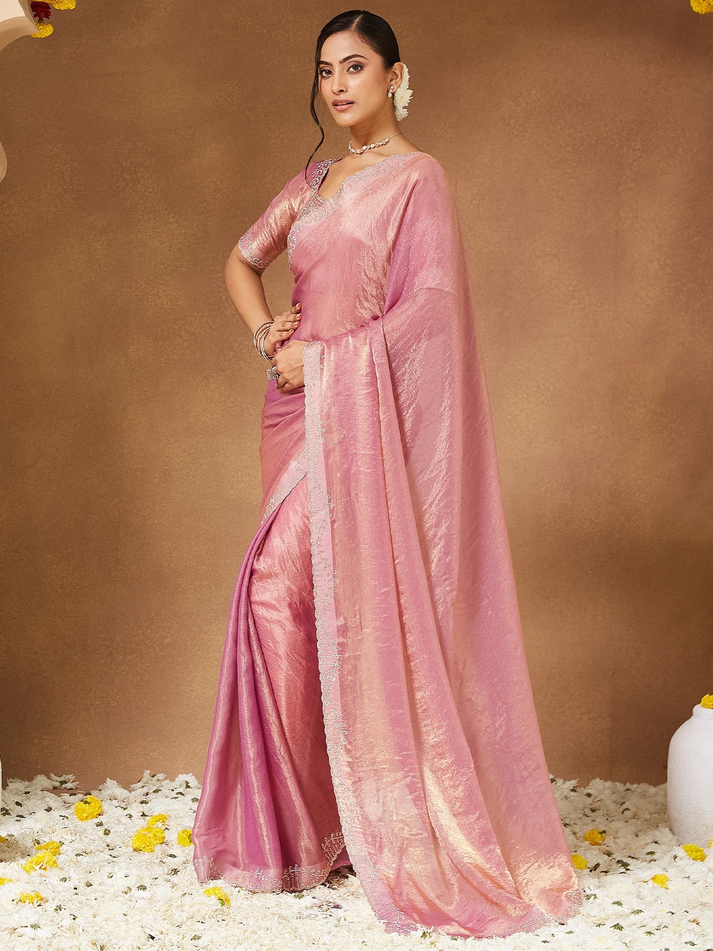 Purple Party Wear Chiffon Embellished Saree