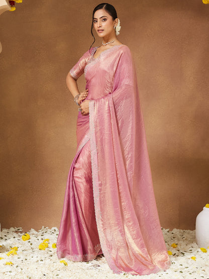 Purple Party Wear Chiffon Embellished Saree