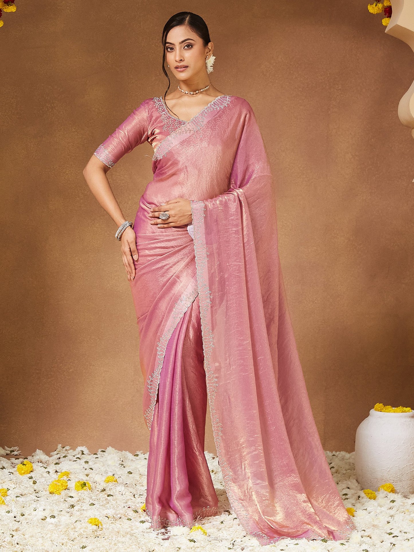 Purple Party Wear Chiffon Embellished Saree