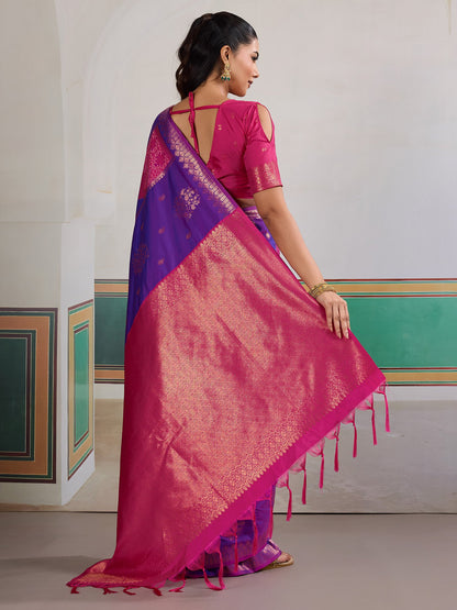 Purple Banarasi Silk Woven Saree