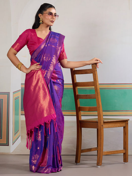 Purple Purple Banarasi Silk Woven Saree