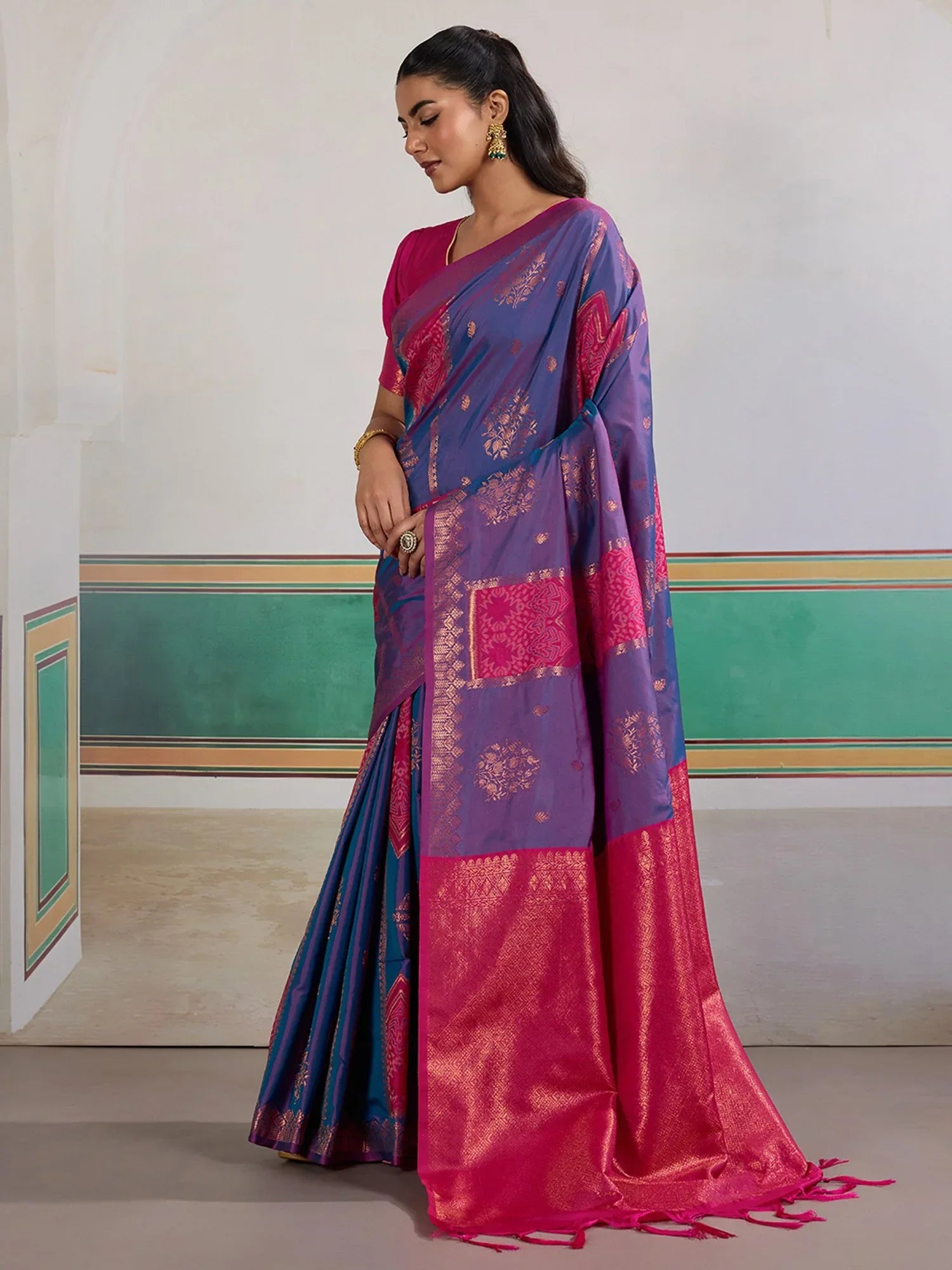 Blue Banarasi Silk Woven Saree - The Dori Store