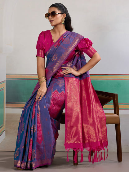 Blue Banarasi Silk Woven Saree