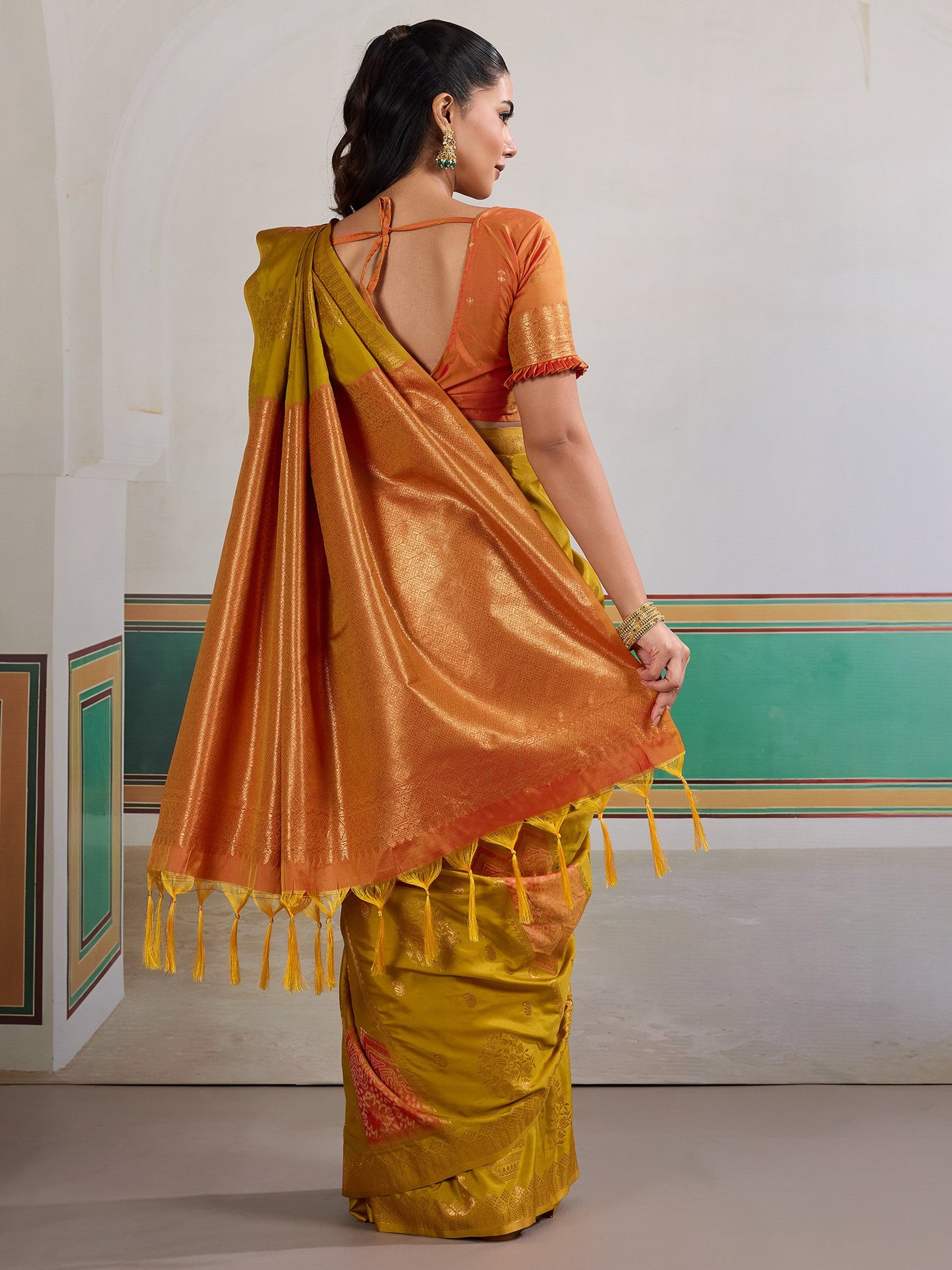 Mustard Banarasi Silk Woven Saree