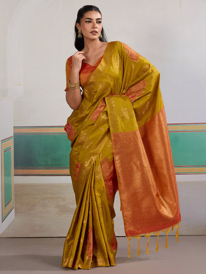 Mustard Banarasi Silk Woven Saree