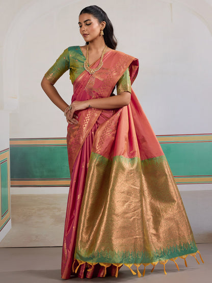 Pink Banarasi Silk Woven Saree