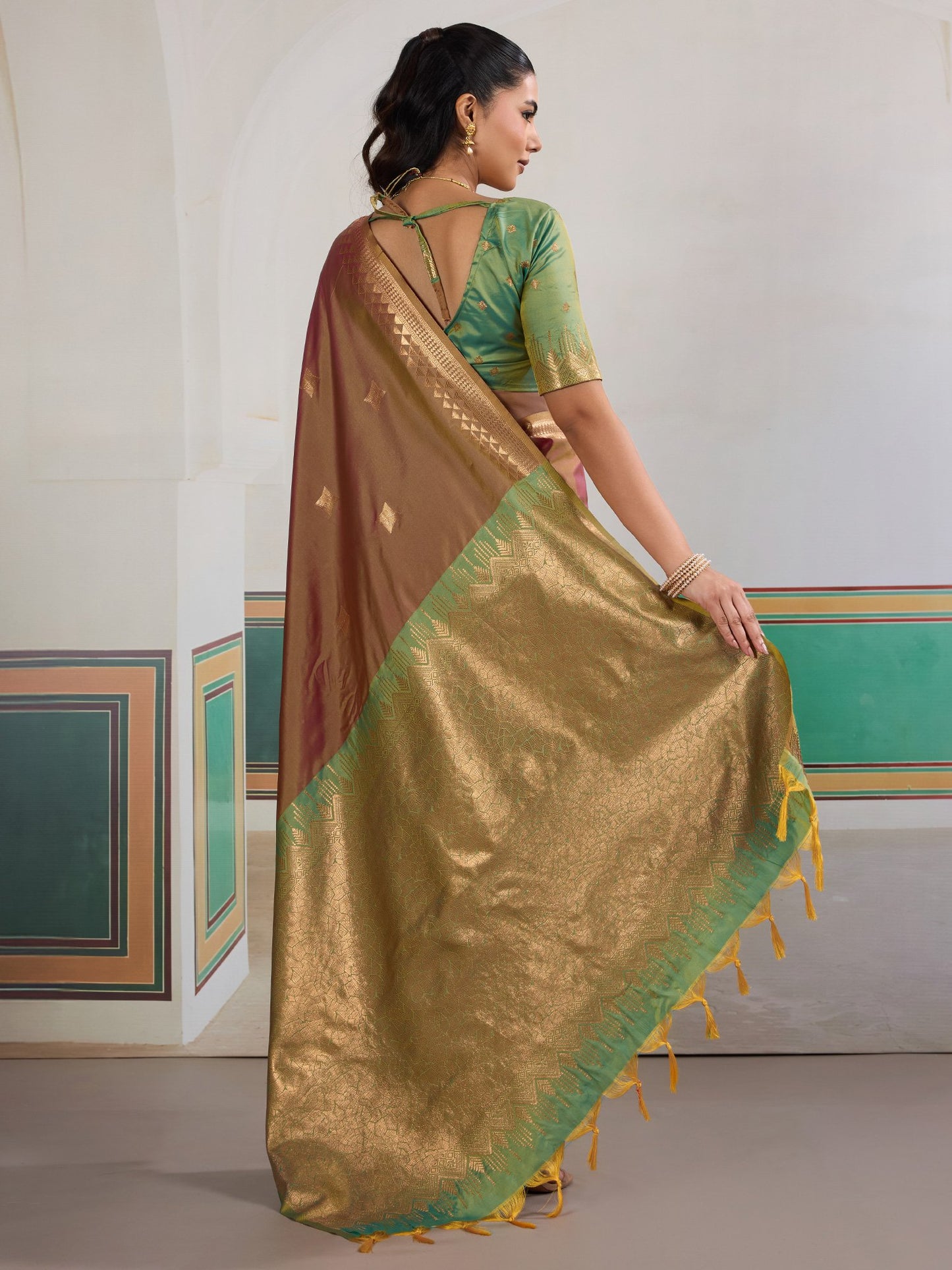 Brown Banarasi Silk Woven Saree
