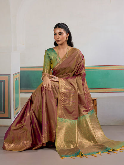 Brown Banarasi Silk Woven Saree
