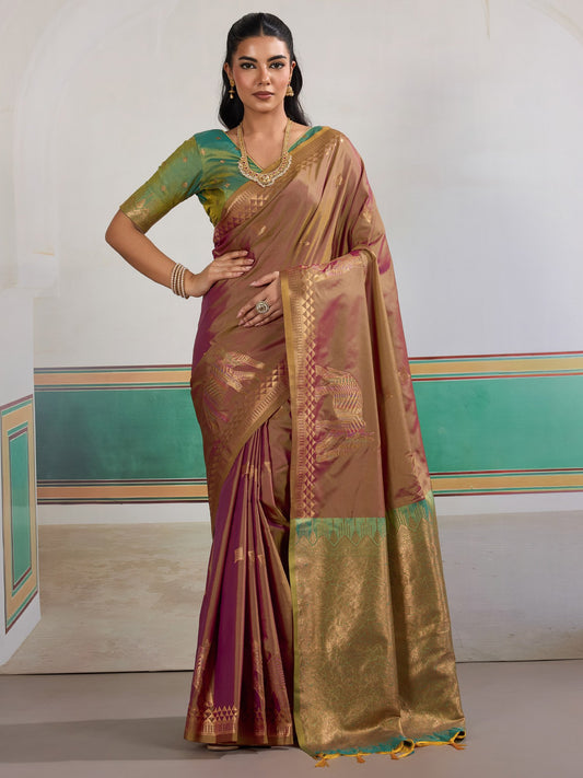 Brown Brown Banarasi Silk Woven Saree