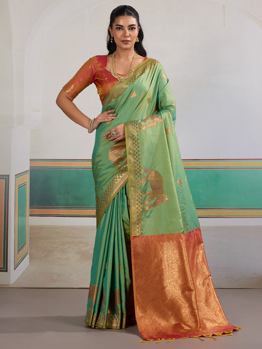 Light Green Light Banarasi Silk Woven Saree
