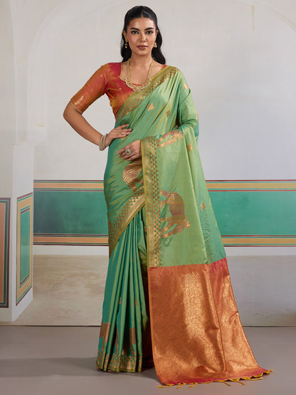 Light Green Light Banarasi Silk Woven Saree