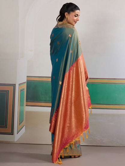 Blue Banarasi Silk Woven Saree