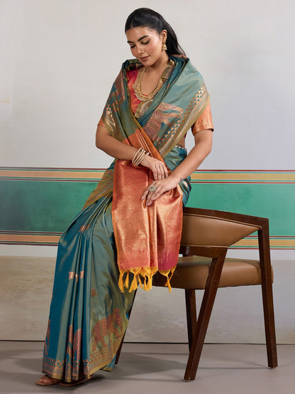 Blue Banarasi Silk Woven Saree