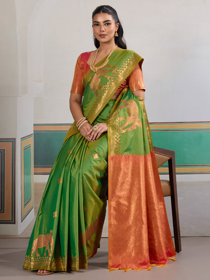 Green Banarasi Silk Woven Saree