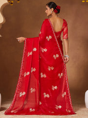 Red Party Wear Georgette Embellished Saree