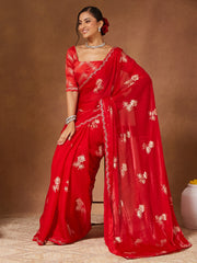 Red Party Wear Georgette Embellished Saree