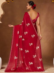 Red Party Wear Georgette Embellished Saree
