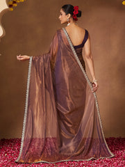 Purple Party Wear Net Embellished Saree