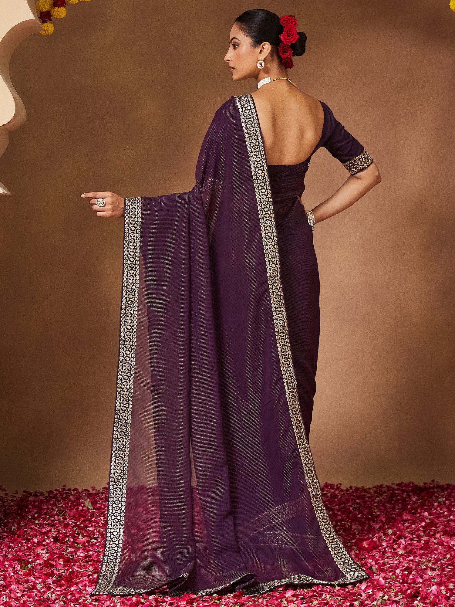 Purple Party Wear Chiffon Embellished Saree