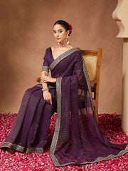 Purple Party Wear Chiffon Embellished Saree