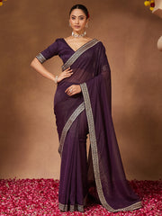 Purple Purple Party Wear Chiffon Embellished Saree