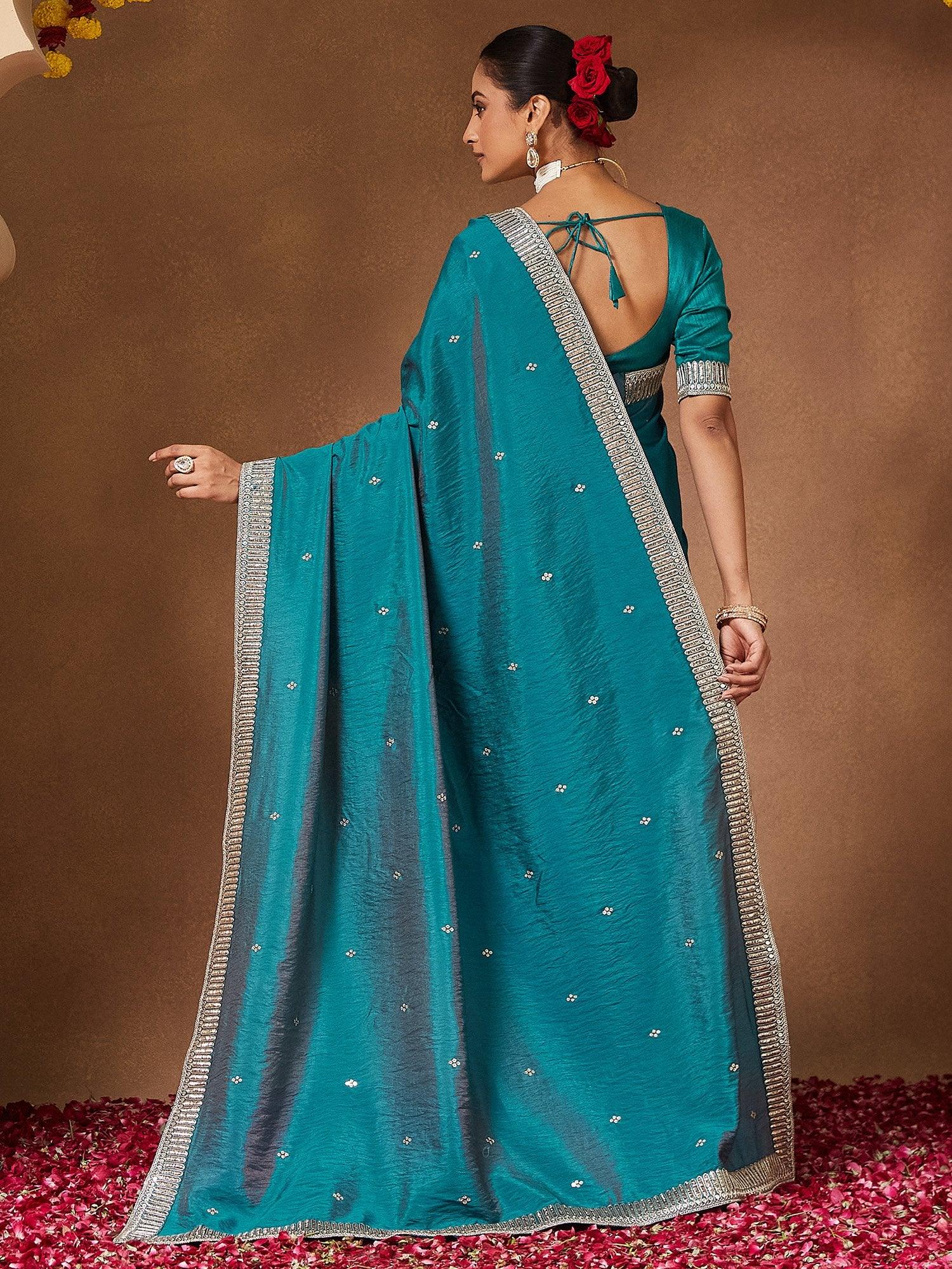 Light Party Wear Vichitra Silk Embellished Saree