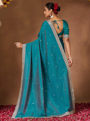 Light Party Wear Vichitra Silk Embellished Saree