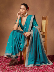 Light Party Wear Vichitra Silk Embellished Saree