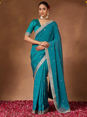 Blue Light Party Wear Vichitra Silk Embellished Saree