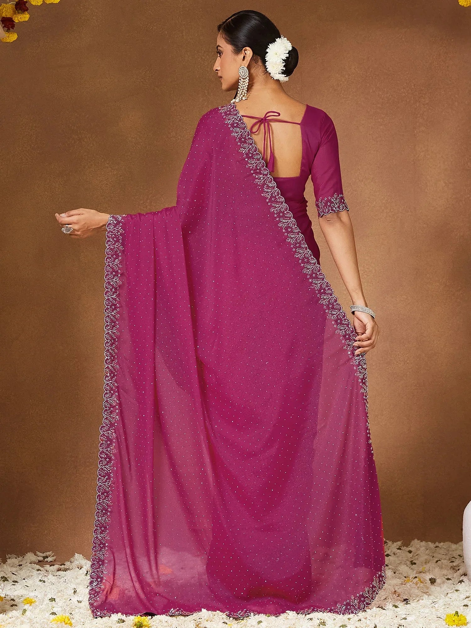 Pink Party Wear Georgette Embellished Saree - The Dori Store